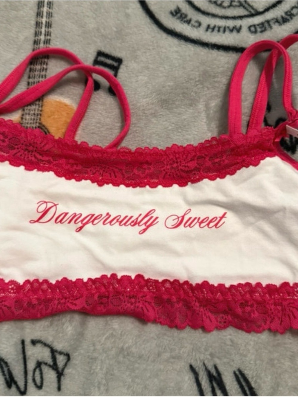 PINK Victoria's Secret White Bralette with Hot Pink Lace Trim